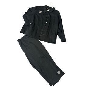 Quacker Factory Womens Heart Button-up Shirt And Pant Outfit Set Black 3X NWOT